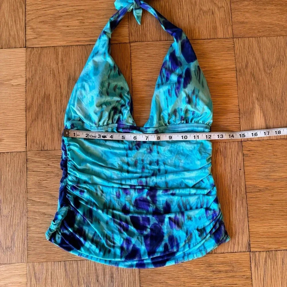Paula Hermanny by VIX Size 8 Tankini Top Swim Swimsuit Halter Padded Blue Ruched - Picture 8 of 8